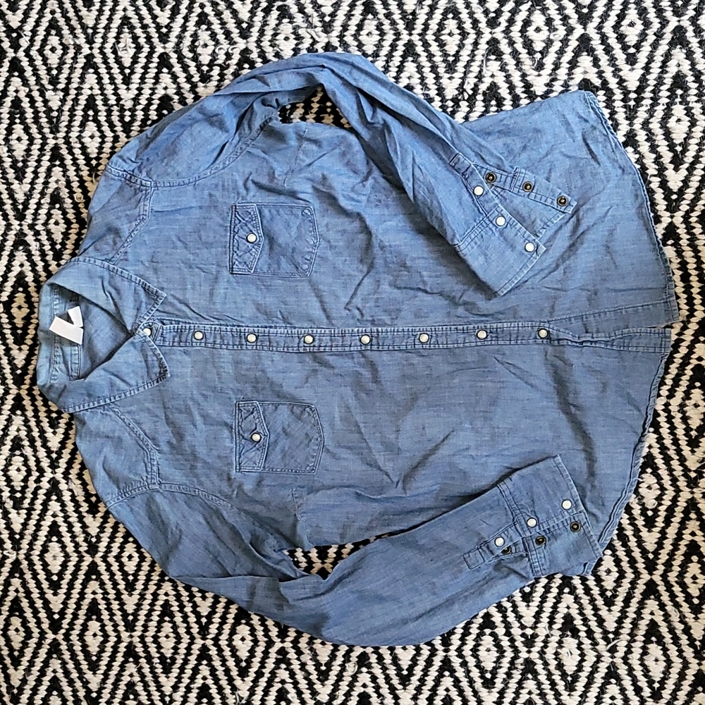 Vintage style chambray western fitted button up size medium